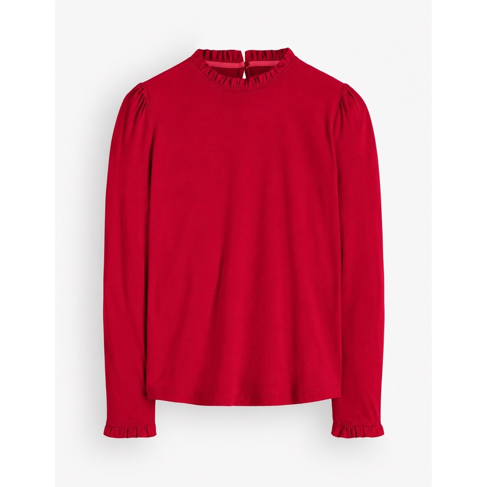 Boden Red Ruffle Neck Puff Sleeve Long Sleeve Top Size 14